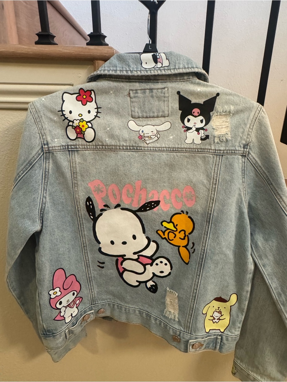 Sanrio Light Blue Denim Jacket with Pochacco & Friends